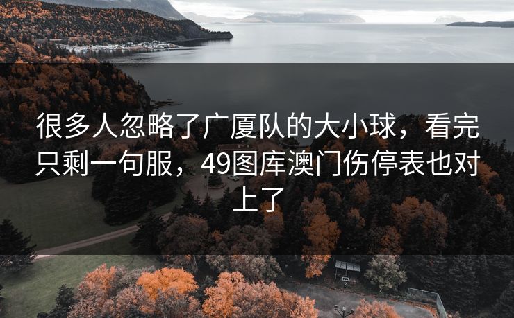 很多人忽略了广厦队的大小球，看完只剩一句服，49图库澳门伤停表也对上了
