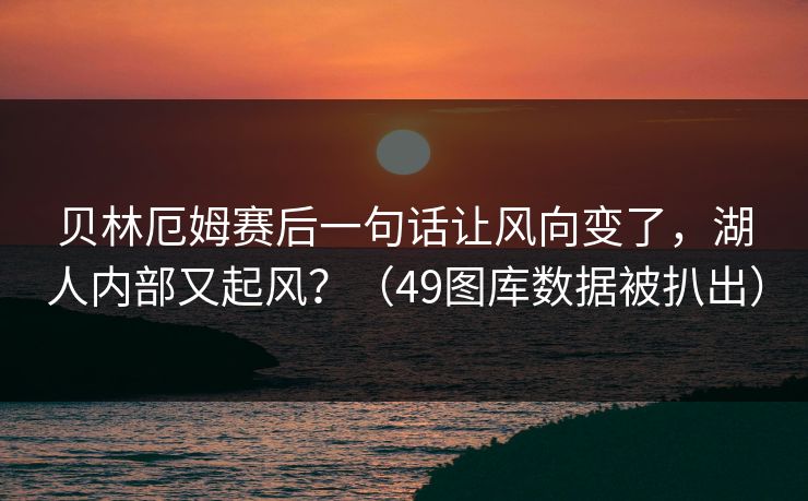 贝林厄姆赛后一句话让风向变了，湖人内部又起风？（49图库数据被扒出）  第1张