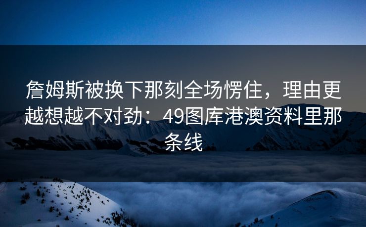 詹姆斯被换下那刻全场愣住，理由更越想越不对劲：49图库港澳资料里那条线