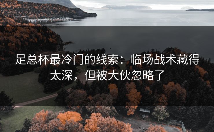 足总杯最冷门的线索：临场战术藏得太深，但被大伙忽略了