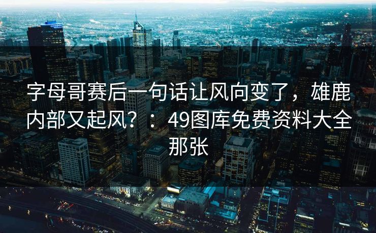 字母哥赛后一句话让风向变了，雄鹿内部又起风？：49图库免费资料大全那张
